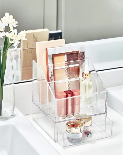 Vista 2 de iDesign Clarity - Organizador de paleta de cosméticos con cajón para tocador o gabinete para guardar maquillaje, productos de belleza, accesorios