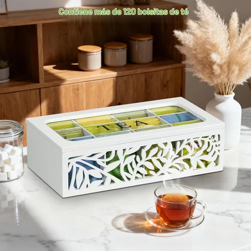 Vista 3 de Organizador de caja de té de madera, almacenamiento de bolsa de té
