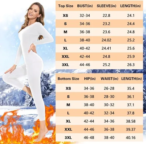 Vista 4 de SIMIYA Conjunto de ropa interior térmica para mujer, manga larga, corte libre, forro polar, capa base para clima frío