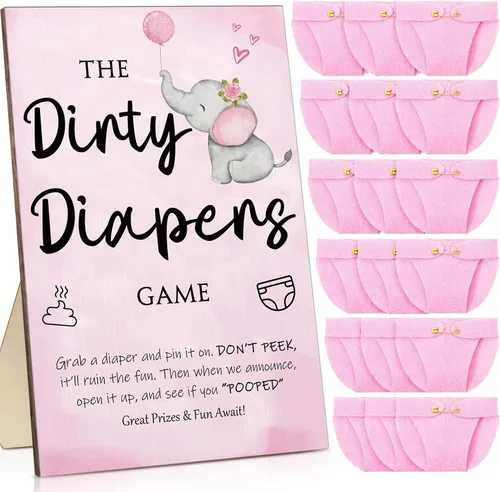 Vista 20 de Roowest 51 Piezas Juegos de Pañales Sucios para Baby Shower Letrero Divertido de Madera con 50 Piezas Mini Pañales de Fieltro Lindo para Fiesta