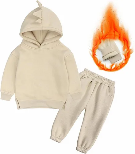 Vista 2 de TBUIALL Conjunto de dos piezas para niños pequeños, de manga larga, color liso, sin botones, para correr, ropa para bebé