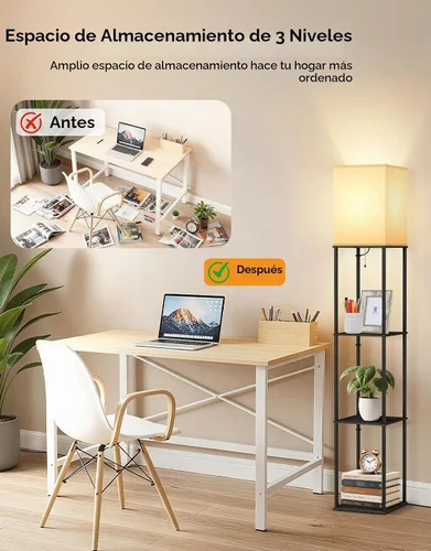 Vista 3 de OUTON Floor Lamp with Shelves, Modern Square Standing Shelf Lamp, Black Black & Square