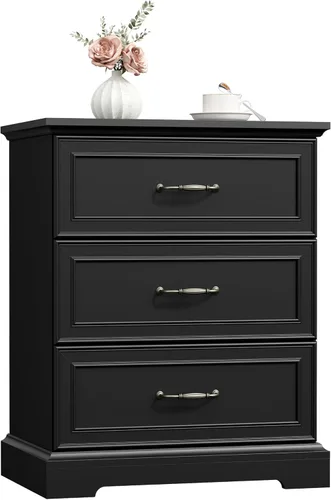 Vista 8 de Thacuok Cómoda de 3 cajones para dormitorio, cómoda de madera de 24 pulgadas de ancho, cómoda rústica de granja con cajones grandes y asas de metal