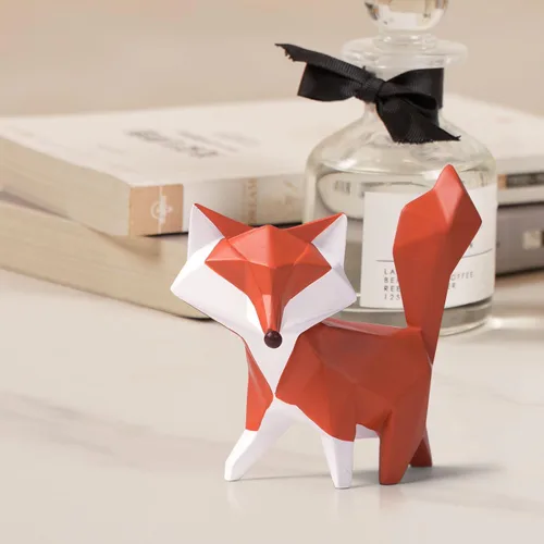 Vista 2 de HAUCOZE Figura de estatua de zorro moderna escultura de animal para decoración del hogar, arte geométrico, regalo para estante, escritorio, sala
