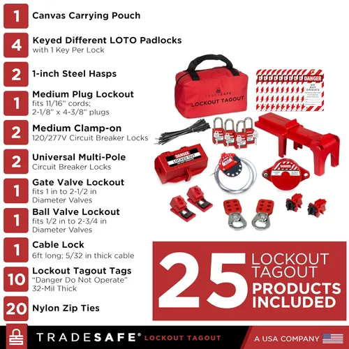 Vista 2 de TRADESAFE Kit profesional de etiquetado de bloqueo - Cerraduras Loto, cerradura de válvula de puerta, bloqueo de válvula de bola, cerraduras