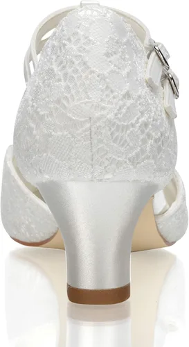 Vista 5 de JIAJIA 00968 - Zapatos de novia para mujer, puntera cerrada, correa en T, bloque de 1.9 pulgadas, tacón bajo, zapatos de satén de encaje para boda