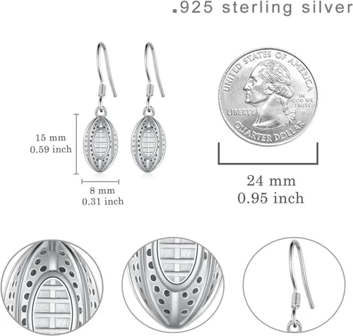 Vista 6 de Aretes de fútbol para mujer, de plata de ley 925, aretes de rugby, aretes colgantes de fútbol, joyería de rugby para jugadores de rugby, regalos