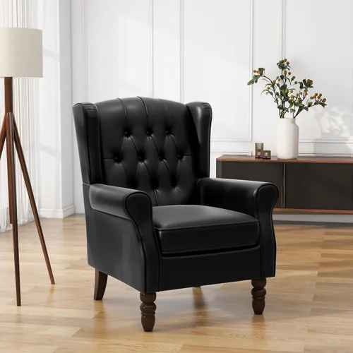 Vista 47 de High Back Accent Chair, Fabric Upholstered Armchair Wingback Chair for Living Room, Comfy Bedroom Reading Seat with Solid Wood Legs, Beige