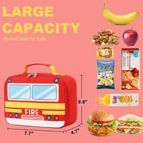 Vista 5 de Mochila para niños pequeños, preescolar, autobús, bolsa de libros 3D para jardín de infantes con lonchera aislante