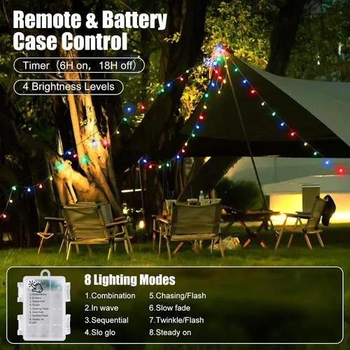 Vista 5 de Guirnalda de luces con forma de globo a pilas, 21 pies, 60 luces LED parpadeantes, 8 modos con control remoto, mini luces de globo para interiores