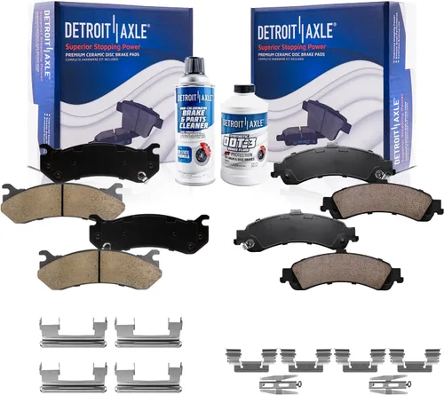 Vista 93 de Detroit Axle - Pastillas de freno para Ford F-150 99-03, 02 Lincoln Blackwood, Pastillas de freno de cerámica delanteras y traseras con repuesto