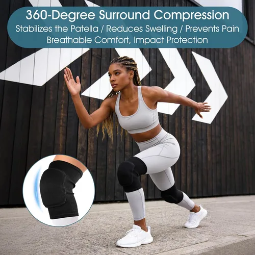 Vista 6 de Rodilleras de voleibol, 1 par de rodilleras negras suaves para mujeres, jóvenes y niñas, para deportes, baile, fútbol, yoga, tenis, correr
