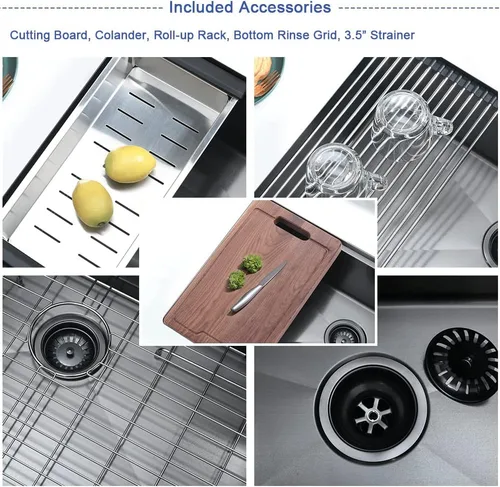 Vista 8 de Fregadero de cocina negro de 25 pulgadas para montaje inferior, fregadero de cocina de acero inoxidable negro de 25 x 19 pulgadas, fregadero