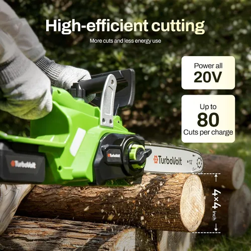Vista 4 de Motosierra inalámbrica sin escobillas de 20 V de 12 pulgadas, sierra alimentada a 3000 RPM con batería de 4 Ah y cargador rápido, engrasador