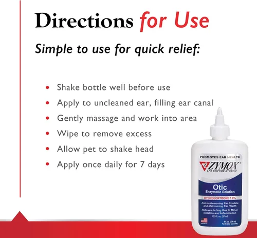 Vista 6 de Solución enzimática Otic para tratamiento de problemas de oído de mascotas con hidrocortisona de Zymox