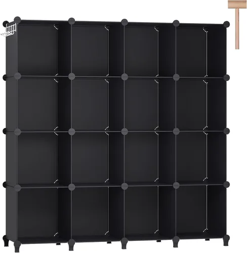 Vista 8 de DINMO Organizador de almacenamiento de 6 cubos, estantería, estante de exhibición con mazo de madera, almacenamiento de gabinete para niños