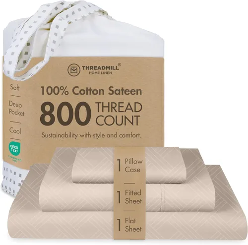 Vista 31 de Threadmill Sábanas para Cama Individual – 800 Número de Hilos Jacquard Celine Gris Oscuro, 100% Algodón Natural Juego de Cama de 3 Piezas a Rayas