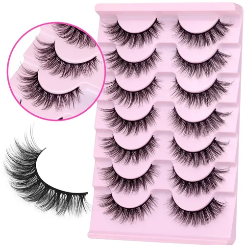 Vista 4 de Wispy Lashes Pestañas postizas de aspecto natural con pegamento de pestañas, kit de pestañas de ojo de gato, extensión de pestañas con pegamento