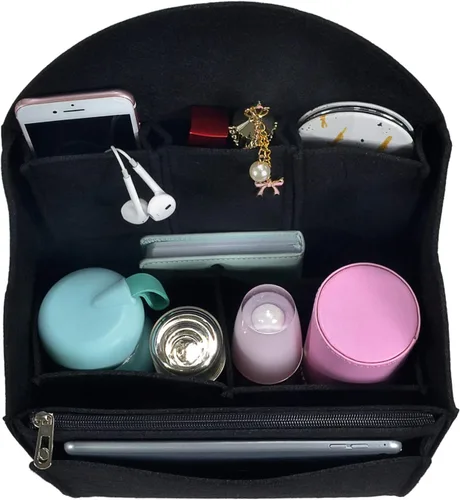 Vista 6 de Organizador de mochila de fieltro, organizador de bolso para hombres y mujeres, mochila mochila bolsa de hombro (negro, grande)