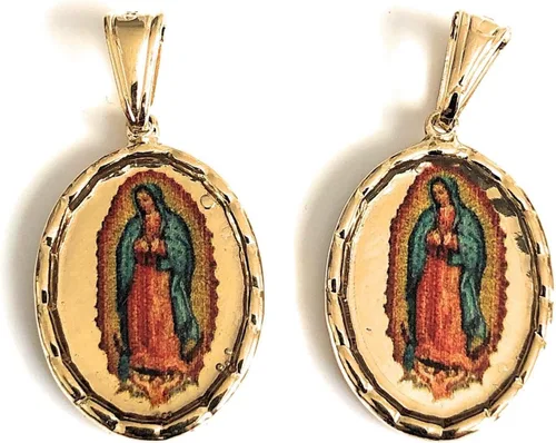 Vista 4 de Virgen de Guadalupe - Collar con medalla de ambos lados, cadena de ancla de 17.5 pulgadas
