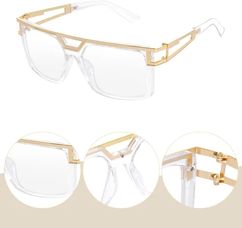 Vista 4 de SUMERSHA Gafas de sol vintage de los años 80 y 90, gafas de rapero hip hop vintage para hombres y mujeres, accesorio de disfraz hippie retro