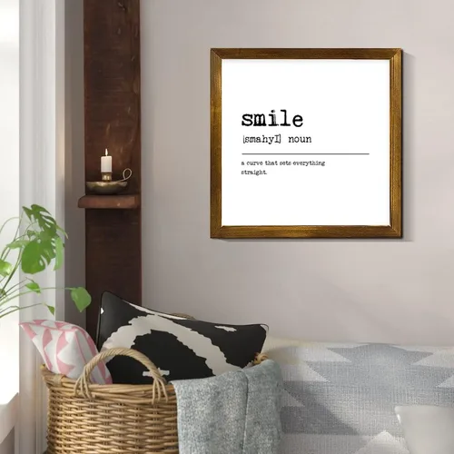 Vista 2 de Smile Definition Wood Framed Wall Decor Sign Smile Dictionary Typography Wall Hanging Art Inspirational Quotes Decorative Sign for Kitchen Bathroom