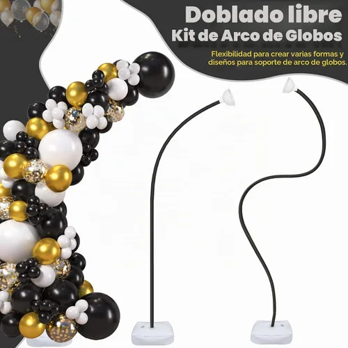 Vista 3 de Kit de arco de globos AerWo 2.85 m y 1.83 m, soporte de arco de globos medio flexible con base, marco de globos para piso, telón de fondo para boda