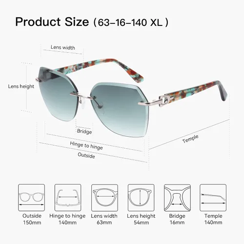 Vista 29 de ZENOTTIC Lentes de sol sin montura de gran tamaño para mujer, diseño geométrico de corte de diamante, lentes degradados, protección UV, tonos de moda