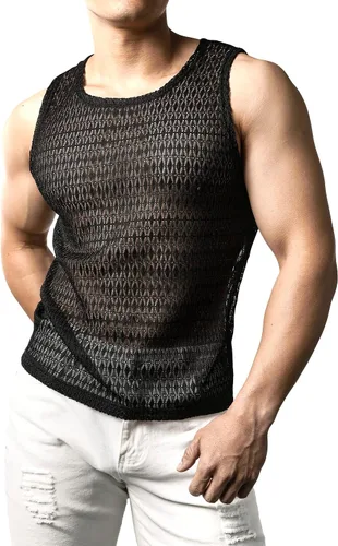 Vista 4 de JOGAL Camisas de encaje transparente sin mangas para hombre