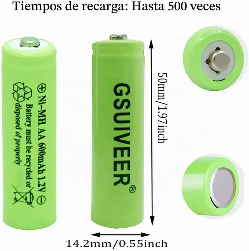 Vista 5 de Ni-Mh AA 600mAh 1.2V batería recargable para luces solares al aire libre lámpara de jardín (paquete de 4)