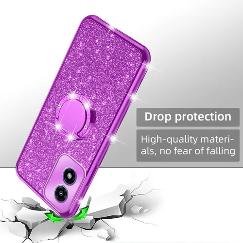 Vista 7 de nancheng Funda para Motorola Moto G Play 2024 (6.5 pulgadas) para niñas y mujeres, bonita funda de teléfono de TPU suave con purpurina y anillo
