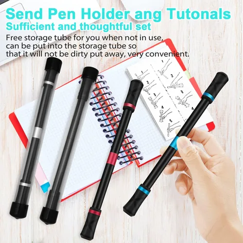 Vista 6 de AYXXZJD 4 bolígrafos giratorios giratorios para juegos, para juegos, dedo volador giratorio para adultos, suministros de oficina con manual