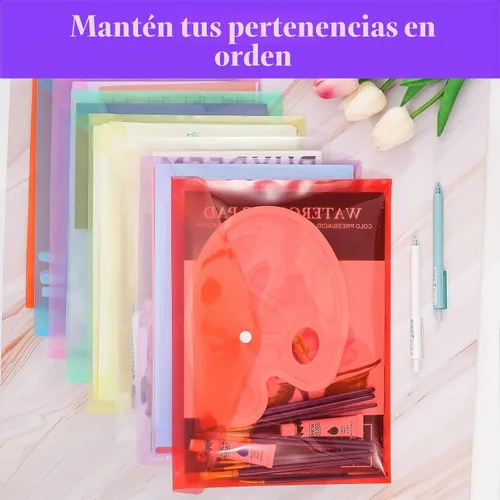Vista 6 de 30 sobres de plástico, sobres de polietileno con cierre de botón a presión, carpetas de documentos transparentes, sobres de archivo tamaño carta A4