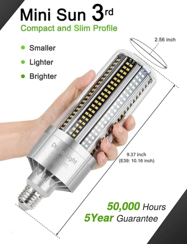 Vista 3 de DragonLight Bombilla LED de maíz de grado comercial de 120 W (reemplazo de haluro de metal de 400 vatios/HID/HPS) E26/E39 Lámpara LED de base