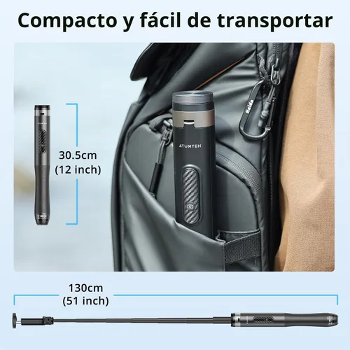 Vista 3 de ATUMTEK Trípode para selfie stick de 51 pulgadas, soporte extensible todo en uno con control remoto Bluetooth, rotación de 360° para iPhone y Negro