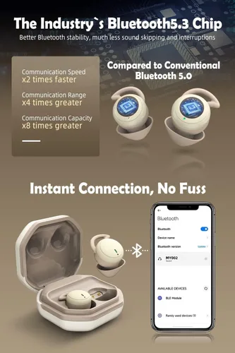 Vista 2 de Auriculares para dormir pequeños con Bluetooth, mini auriculares inalámbricos discretos para música, hogar, trabajo (nude)