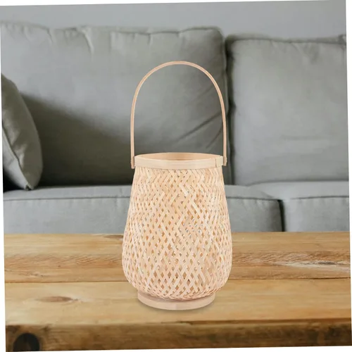 Vista 5 de SHERCHPRY Farol de mimbre para velas, linterna natural de ratán con asa, faroles de bambú para exteriores, portavelas decorativos para el hogar
