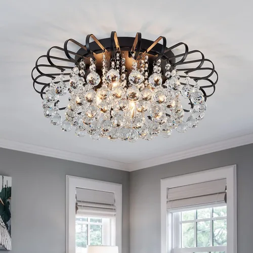Vista 11 de CVKASH Candelabro de cristal de 4 luces moderno semi empotrado lámpara de techo iluminación de techo para sala de estar, pasillo, comedor, cocina