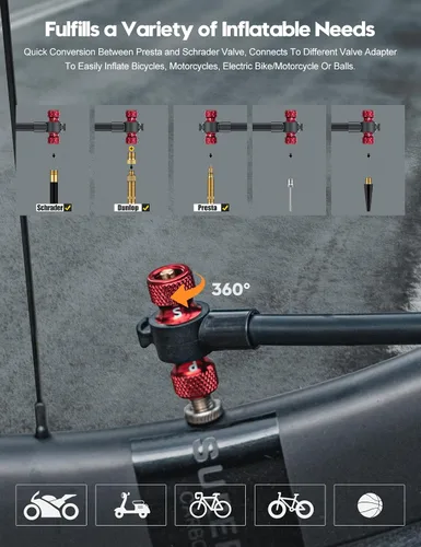 Vista 5 de Bomba de Bicicleta Tiakia con Medidor, Bomba de Bicicleta de Alta Presión, Bomba de Aire Manual Portátil de Alto Volumen Compatible con Válvulas