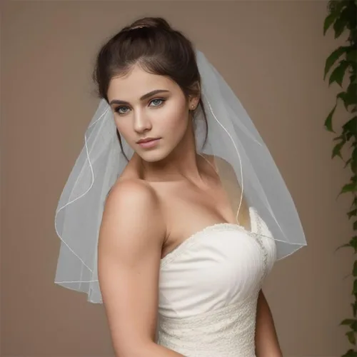 Vista 2 de SAMKY 1T - 1 nivel con dobladillo de lápiz, para novia, boda, velo de hombro, longitud de 25 pulgadas