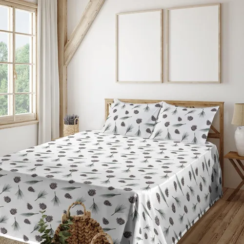 Vista 21 de Ambesonne Floral Sheet Set, Nature Themed Oversimplified Blossom Shaped Pattern Print Artwork, Fitted and Flat Sheet with Pillowcases Bedding Accent