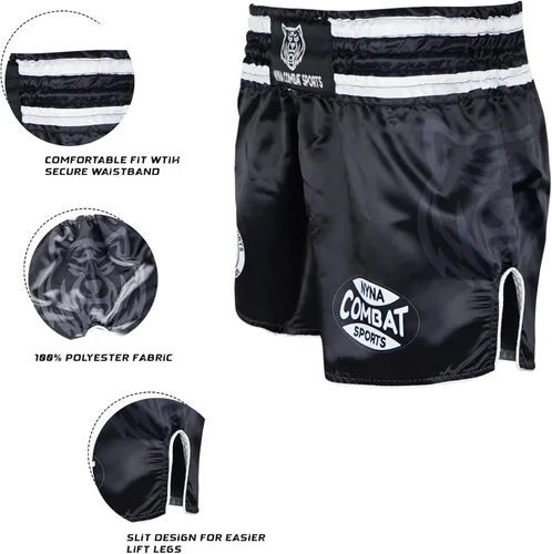 Vista 4 de Nyna Combat Muay Thai Shorts MMA Pantalones cortos para entrenamiento de lucha para artes marciales para hombres y mujeres