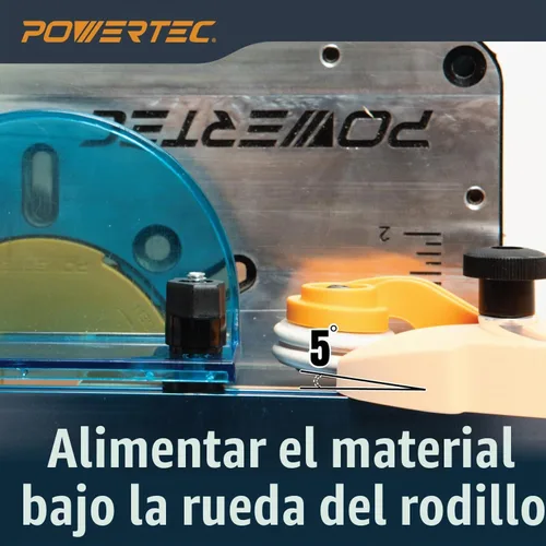 Vista 3 de POWERTEC Guía de Material con Rodillos Ajustable, Herramienta Alimentadora de Material con Rodamiento Unidireccional – Reduce el Retroceso y Aumenta