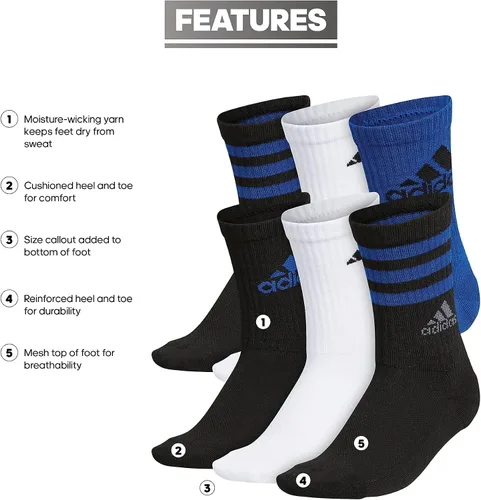 Vista 2 de adidas Kids-Boy'sGirl's Cushioned Angle Stripe Crew Socks (6-Pair)