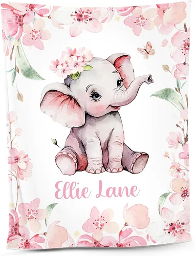 Vista 13 de NAZENTI Manta de bebé de elefante personalizada, manta de bebé niña personalizada con nombre y floral, regalo para niñas y niños, recién nacidos