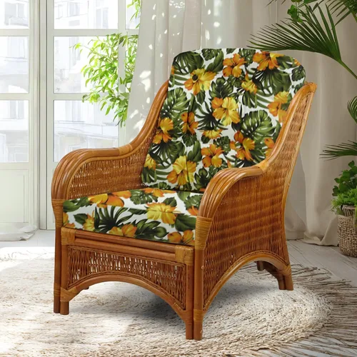 Vista 13 de Jam Lounge Living Accent - Sillón de mimbre de ratán natural, diseño hecho a mano con cojín marrón claro, colonial