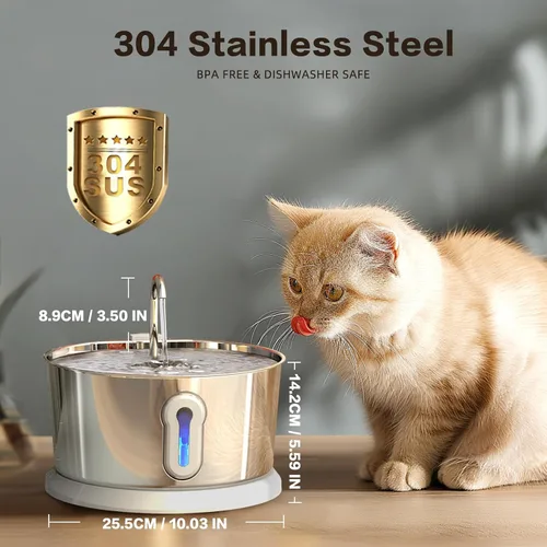 Vista 4 de Fuente de agua inalámbrica para gatos, funciona con pilas, fuente de acero inoxidable para mascotas de 4 L/135 onzas para beber dispensador de agua