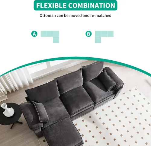 Vista 3 de Juego de sofá modular grande en forma de U – Sofá de nube de gran tamaño de 4 plazas para sala de estar, sofás grandes y cómodos de tela