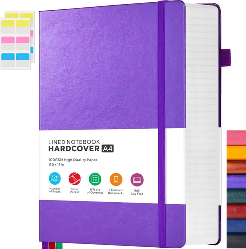 Vista 21 de FOCUS DAY Cuaderno de tapa dura 8.5 x 11, cuaderno de 320 páginas tamaño A4 grande para la universidad con líneas para la escuela y el trabajo, gran