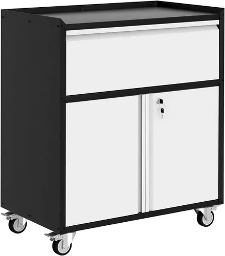 Vista 8 de IDEALHOUSE Armario de herramientas rodante resistente con 3 cajones, carrito de almacenamiento de metal industrial para organización de garaje